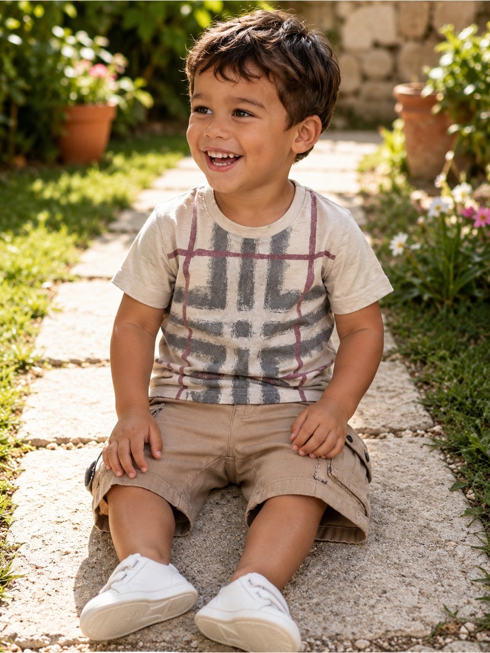 Burberry Set top shirt short sleeves + shorts pants 2T beige